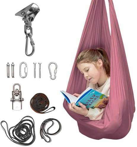 Hängeschaukel aus Nylon – 150x90 cm – gemütliche Schaukel für Zuhause & Garten – bis 100 kg – inkl. Montageset – Indoor & Outdoor – Farbe: Mauve