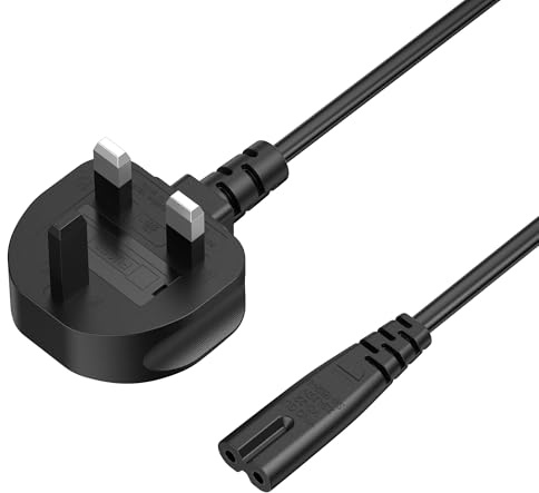 Zoye cable TV power cable 1.8M, 2 Pin Mains Power Lead Fig Figure 8 UK Power Cable, IEC320C7 to BS 1363 C7 Figure 8 Power Lead compatible with Samsung LG Philips Toshiba TV/Printer/PS4/PS3/PS5 (1.8m)