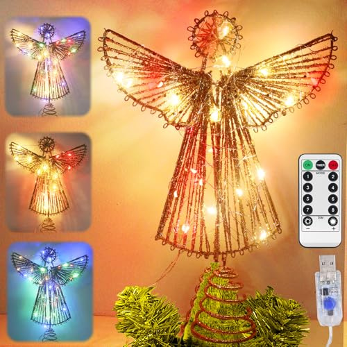 Weihnachtsbaumspitze,Christbaumspitze Engel,LED Weihnachten Baumspitze,Weihnachtsdeko mit Timer Funktion USB Tannenbaum Spitze Stern für für Weihnachtsbaumdekorationen Urlaubsparty Innen