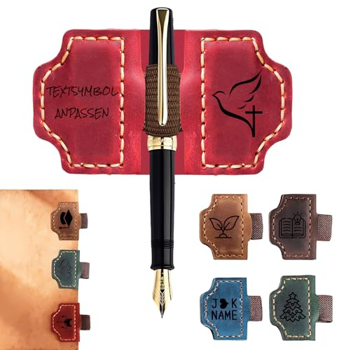 Personalisiertes Magnetisches Lesezeichen aus Leder mit Stifthalter, lesezeichen personalisiert Individuell mit Symbol Text gravierbar, Geschenk für Bücherliebhaber Frauen (Leder-Lesezeichen)