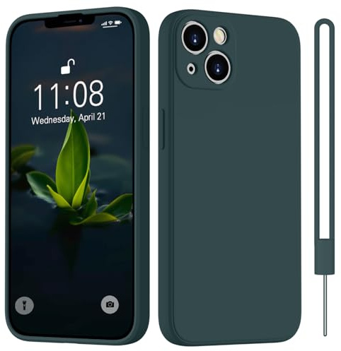 HGH für iPhone 14 Hülle Silikon mit Lanyard, Grün | Handyhülle für iPhone 14 Dünn Rundumschutz mit Microfiber-Innenfutter Kratzfest Schutzhülle