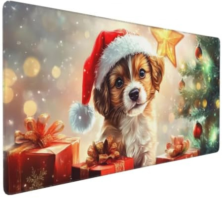 Tapis de Souris Chien de Noël 1200x600 mm XXL Tapis Souris Gaming Grand, Mouse Pad Mignon sous Main Bureau Imperméable et Antidérapant pour PC, Ordinateur Portable, Gamer, Maison, Bureau -MP876