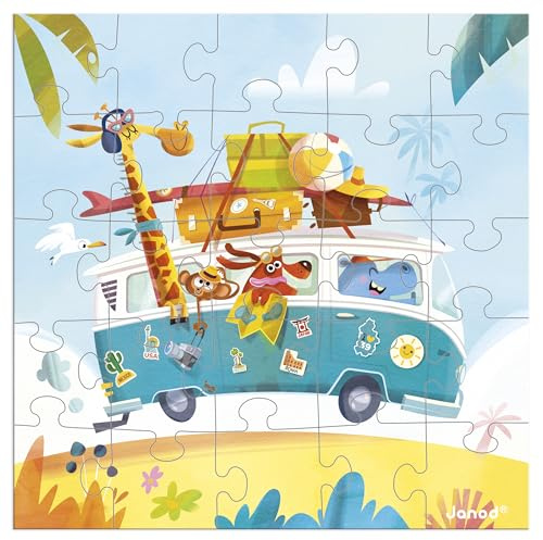 Janod – Grußkarte-Puzzle – Geschenkkarte-Puzzle 25 Teile Road Trip + 1 Karte + 1 Umschlag – Ideal für Geburtstagskarten, Grußkarten – Ab 3 Jahren