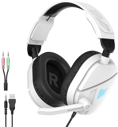 Cuffie Gaming Cablate Stereo Bass Deep - Microfono Flip-to-Mute, Cuscinetti Auricolari in Memory Foam, Cuffie Over-Ear LED RGB, Controllo Volume, Jack 3.5mm+USB, per PS4 PS5 Xbox One PC Switch Laptop