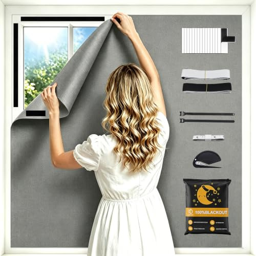Dalimee Fenster Verdunkelung ohne Bohren, Leinenoptik Verdunkelungsrollo ohne Bohren für Innen, zuschneidbar und faltenfrei, Rollos für Fenster für Schlafzimmer, Wohnzimmer, Wohnungen, Büros-200x150cm