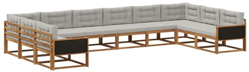 vidaXL Outdoor-Sofagarnitur mit Kissen 10 pcs Natürlich und Hellgrau, Moderner Garten-Sofa, strapazierfähige Lounge, Elegantes Patio-Sofa, Sitzplatz im Garten, Möbel für Poolbereich