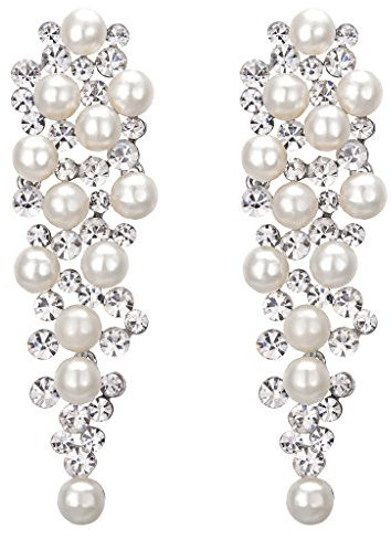 Clearine Damen Ohrringe Hochzeit Braut Kristall Ivory farbe Künstliche Perlen Viel Beaded Cluster Chandelier Dangle Ohrschmuck Klar Silber Ton