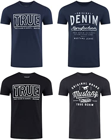 MUSTANG Tshirt Herren Baumwolle Regular Fit 4er Pack Set Rundhals Kurzarm Sommer Tee Shirt Logoprint, Größe:XXL, Farbe:Farbmix (P6)
