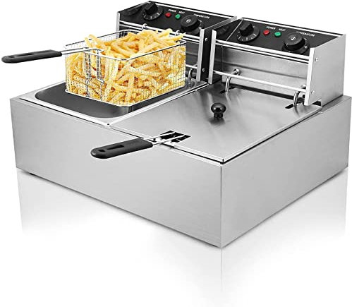 Hopopular 2x10L Deep Fryer Stainless Steel Commercial Twin Double Tank 5000W Restaurant Grade Electric Chip Fryer (20L)