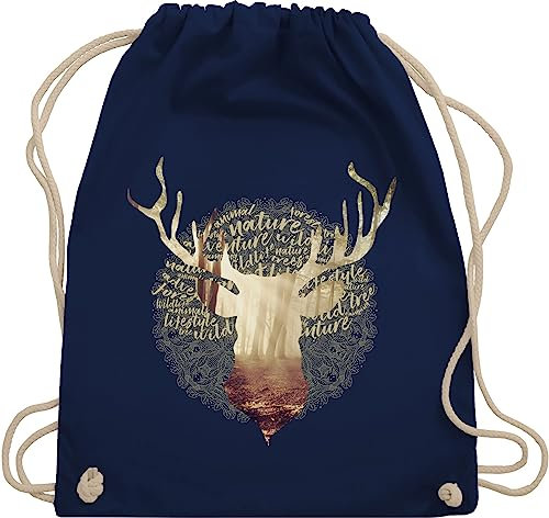Shirtracer Turnbeutel Rucksack - Kompatibel mit Oktoberfest Tasche - Hirsch Motiv Geschenk Jäger I Hirschgeweih Tracht - Unisize - Navy Blau - trachtenrucksack trachtentaschen bayrische jaeger
