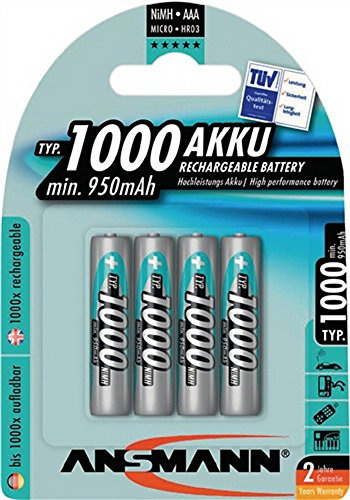 Akkuzelle Micro 1000mAh 1,2V NiMH ANSMANN 4St./Blister, 4 Stück