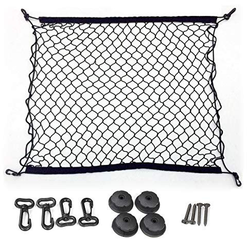 Techson Cargo Net with Hooks, Stretchable Elastic Nylon Storage Net, Heavy Duty Universal Rear Mesh Organizer for Truck Bed or Trunk (27.5 x 27.5 inches)