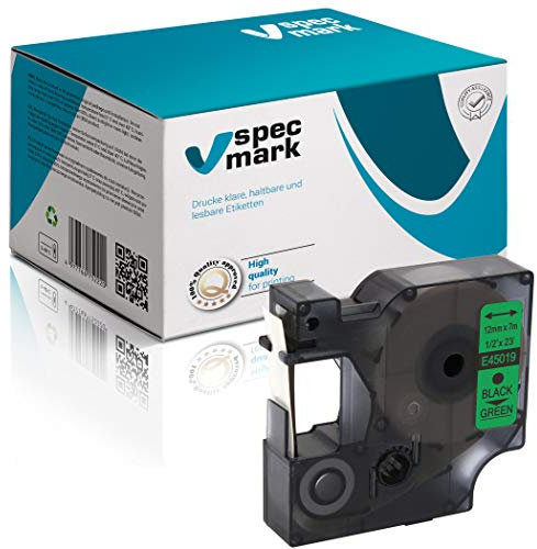 specmark Kompatibel für DYMO D1 45019 Schriftband 12mm x 7m Schwarz auf Grün (S0720590) kompatibel mit DYMO D1 für Drucker LM Label-Manager LP Label-Point LW -Writer DUO
