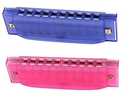 Xrten 2pcs Harmonica Diatonique 10 Trous Instrument a Anches avec Etui Jouet Musical des Enfants, Bleu et Rose