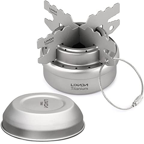 Lixada Mini Stufa ad Alcool Portatile in Titanio con Coperchio Cross Stufa Stand Rack Campeggio Esterno Escursionismo Backpacking Cucina Stufa ad Alcool