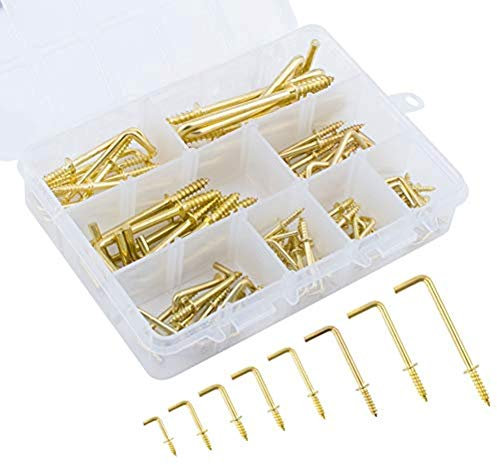 INCREWAY 170 ganci a vite in metallo placcato oro, 8 misure, viti autofilettanti, gancio quadrato, ganci a L, gancio ad angolo retto per appendere piccoli oggetti