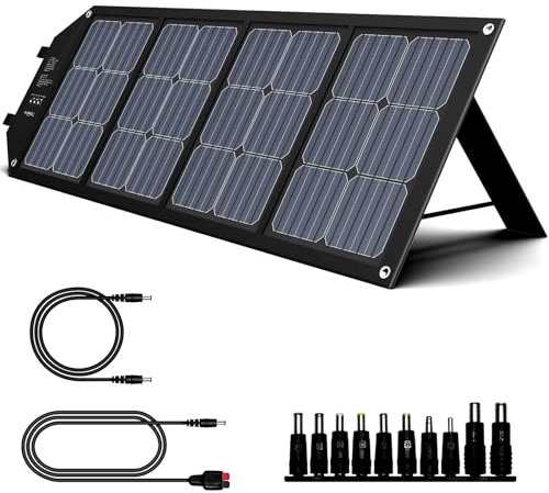 powkey Faltbare Solarpanel 100W 18V Monokristalline Solarmodul Mit Typ-C, USB C, 2*QC3.0,DC Ausgang,Tragbare Solartasche für Powerstation, Camping, Mobiltelefone und Laptops