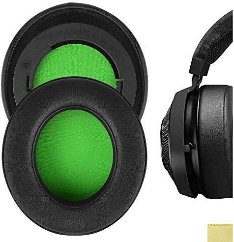 Geekria QuickFit Protein-Leder-Ersatz-Ohrpolster für Razer Kraken Pro V2, 7.1 V2, 7.1 Chroma V2, Kraken Pro V2 Pewdiepie/Stormtrooper Edition Kopfhörer, Ohrmuscheln (Schwarz/Grün)