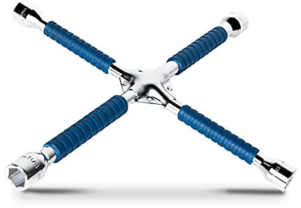 ETERNA Professioneller 45,7 cm Vier-Wege-Radschlüssel, Auto-Radmutter-Kreuzschlüssel, universeller robuster Radmutterschlüssel, Steckschlüssel, Karbonstahl, universelles Auto-Reifenreparaturwerkzeug