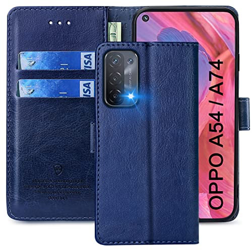 FMPCUON Hülle für Oppo A54 5G/A74 5G/A93 5G Handyhülle [Standfunktion] [Kartenfach] [Magnetverschluss] Tasche Flip Case Schutzhülle lederhülle klapphülle für Oppo A54 5G/A74 5G/A93 5G Blau