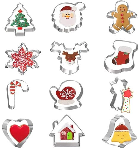 Ausstechformen Weihnachten Set, 12 Stück Premium Plätzchenausstecher aus Edelstahl - Weihnachtsbaum, Rentier, Stern & mehr - Ideal für Familien-Backabende und festliche Keksdekoration