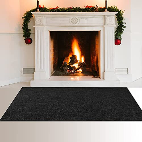 Fire Resistent Fireplace Hearth Mat, Rectangular Hearth Pad Polyester Trim Non Slip Mat Protects Floors Patio from Sparks Embers, 48 x 30