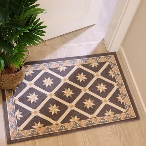 AMIDA Door Mats Indoor 60 * 90cm Non Slip Machine Washable Doormats 2x3ft Soft Flat Woven Low Profile DIrt Trapper Mat Gray Entrance Rug for Front Back Door Entryway Kitchen Bathroom