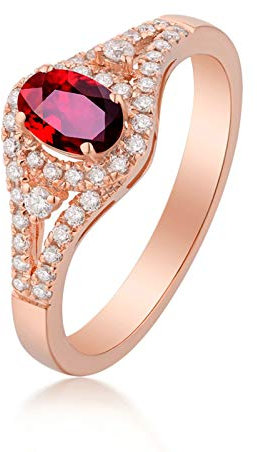 Gualiy 18 Karat Goldring mit Rubin, Trauringe Rotgold 750 Halo Ring mit Rubin und Diamant 0.61 Carat Trauringe Verlobungsringe Größe 49 (15.6)