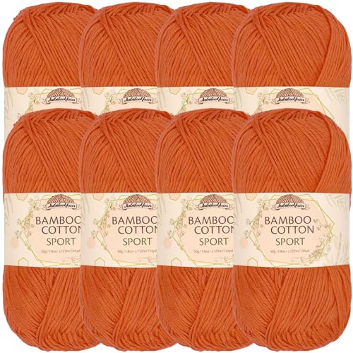 JubileeYarn Bamboo Cotton Sport Yarn - 50g/Skein - Burnt Orange - 8 Balls