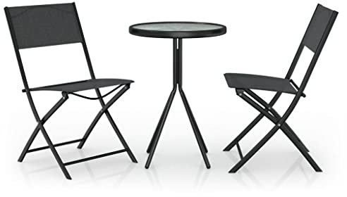 vidaXL Ensemble de Bistro 3 pcs Mobilier de Jardin Balcon Ensemble de Meubles d'Extérieur Mobilier de Balcon Patio Terrasse Acier Noir