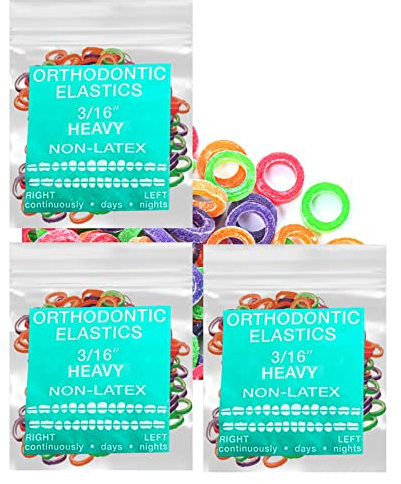 Neon non-Latex 3 Packs 300 counts 1/8inch/ 1/4inch 5/16inch 3/16inch/ heavy/medium/light Intraoral Elastic Bands Orthodontic Elastics Dental Rubber Bands Made in US (Heavy [6.5oz], 3/16inch, 4.8mm)
