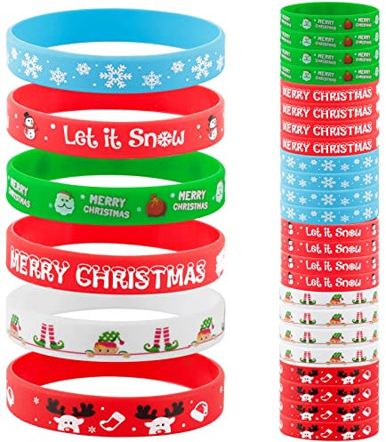 COLOFALLA 24 Stück Weihnachten Party Mitgebsel Armband Silikonarmband Geschenke für Junge Mädchen Kinder Gastgeschenke Merry Christmas Accessoires Weihnachten