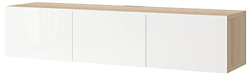 IKEA BESTÅ TV-Bank mit Türen, 180 x 42 x 38 cm, weiß gebeizte Eichenoptik/Selsviken Hochglanz/Weiß