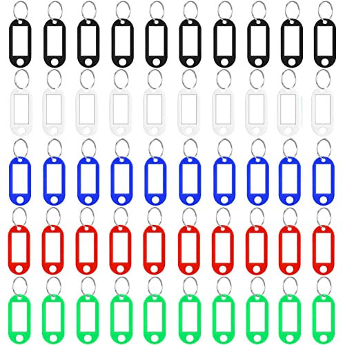 Lot de 50 porte-clés inscriptibles – 5 couleurs, porte-clés résistants avec étiquettes porte-clés colorés pour écrire pour l'organisation ou les voyages