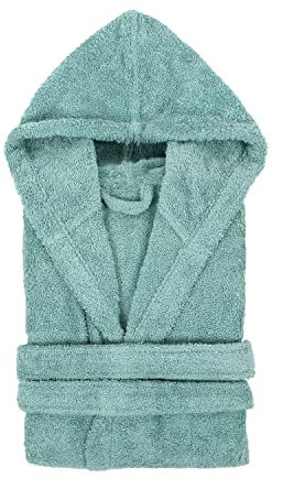 TRAMAS+ Peignoir de Bain 100% Coton Homme et Femme, 450g, Capuche, Ceinture Ajustable, 2 Poches, Haute Absorption, Doux et Confortable, Certifié OEKO-TEX - L, Verde Tiffany