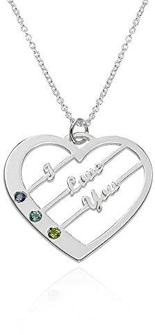 MYKA Ð Personalisiertes Lennon Herz mit Geburtssteinen & personalisierten Namen Inschriften Ð zierliches Geschenk fŸr Sie, Frauen Ð Schmuck fŸr Muttertag, Weihnachten (925er Sterlingsilber)
