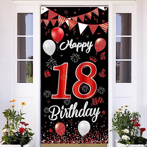BTZO 18. Geburtstag Banner Rot Schwarz, Deko für Geburtstagsfeier Jungen Mädchen, Poster Hintergrund für Party