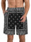 908 Herren Badeshorts Vintage Schwarzes Paisley-Bandana Jogginghose Schnelltrocknend Strandkleidung Lässige Kurze Hose L