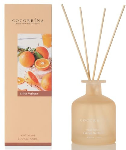 COCORRÍNA Reed Diffuser Sets - Citrus Verbena 200ml Diffuser with Sticks Home Fragrance Essential Oil Reed Diffuser for Bedroom Bathroom Shelf Decor Office Decor