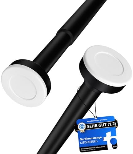 MEISENBERG Gardinenstange ohne Bohren - Schwarz Teleskopstange Vorhang – Duschstange, Spannstange - 1Stück (70-120cm)