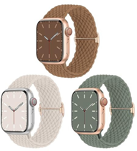 Geflochtenes Armband Kompatibel mit Apple Watch 38mm 40mm 41mm 42mm, Nylon Elastisches Dehnbares Band für Apple Watch 10 9 8 SE 7 6 5 4 3 2 1, 3 Stück