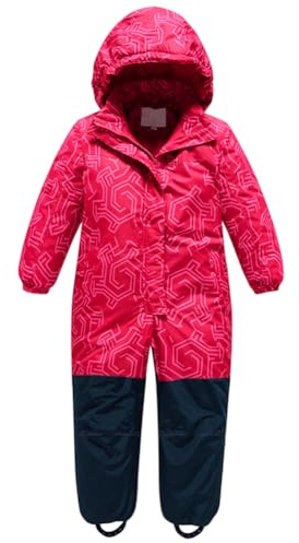 L SERVER Combinaison de Ski Enfant à Capuche Chauds Garçon Combinaisons de Neige Imperméables et Coupe-vent Vêtements de Ski pour Fille, Rose, 5-6 ans