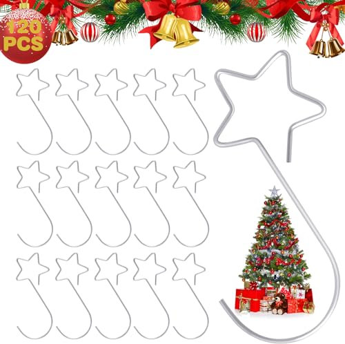 Youley Christbaumkugel Aufhänger für Weihnachtsbaum, 120 Stück Kleine Stern Kugelaufhänger, Wiederverwendbare Aufhänger Christbaumkugeln für Weihnachtsdekorationen - Silber