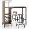 COSTWAY 3 Piece Bar Table Set, Kitchen Table and Stools with Glass Holders, Wine Racks, Storage Shelves & Adjustable Foot Pads, Counter Height Dining Table Set for Bistro Living Room (Rustic Brown)