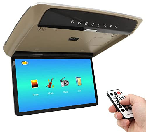 Auto-Video-Player, 15,6 Zoll (39,6 cm), 16:9 Breitbildschirm, 1080P HD-Video, Auto-Dachhalterung, klappbarer Fernseher für Autos, unterstützt USB/TF/HDMI/FM, kein DVD-Laufwerk, Beige