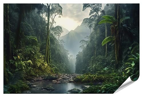 islandburner XXL Bild Poster Regenwald Landschaft Bäume Nebel Schön Wald Vegetation Fluss Dschungel Reisen Ei Premium Bilder Fotodruck JDWW-PGR