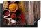 KitchenYeah© Herdabdeckplatte Einteilig Induktionsmatte Küche Abdeckung Ceranfeld Herd Abdeckplatte Deko Vinyl Matte Aufrollbar Kräuter - Gewürze - Holz - Braun - 81x52 cm