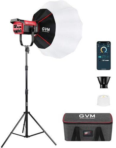 GVM LED Videoleuchte 200 W mit Softbox Laterne, Beleuchtungsset SD200B mit Netznetzwerk Bluetooth/DMX-Steuerung, Studio-Beleuchtungs-Set, 2700 K-6800 K, 12 Bühneneffekte