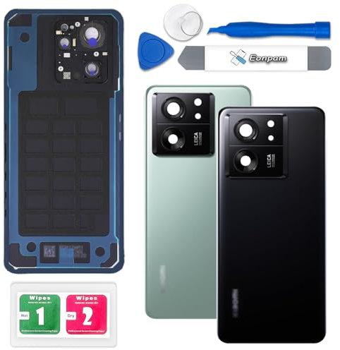 Eonpam Akkudeckel für Xiaomi 13T/13T Pro Rückseite Glas Original Backcover Back Glas Ersatz Reparatur Set mit Kameraobjektiv (Schwarz)
