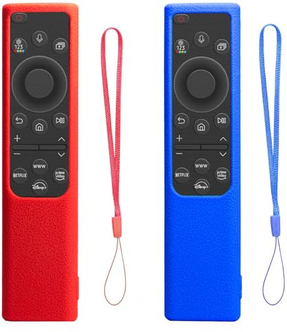 Confezione da 2 Cover per Telecomando Samsung Smart Solar Cell Remote 2021 2022 BN59-01357 BN59-01385 BN59-01265A, Antiscivolo Antiurto, in Silicone con Cordino Anti-Smarrimento(Blu Navy+Rosso)
